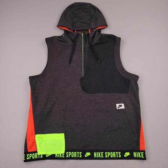 Nike Hoodie Mens XL Gray Black Sleeveless Sport Clash Dri-FIT Half Zip - Picture 1 of 12